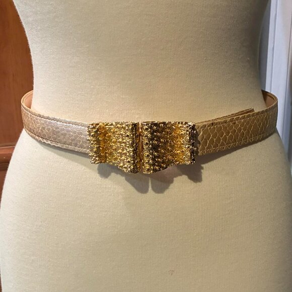 Vintage REPTILE Pearlized Snakeskin 80s Designer Belt
